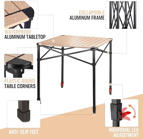 VILLEY Folding Camping Square Table, Portable Aluminum Table, Large - Image 4