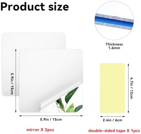 yuntop 2 Pack Self Adhesive Acrylic Mirror, 2MM Flexible Plastic Mirror, Shatterproof PS Frameless Wall Mirror for Bathroom Vanity and Entryway (6 x 6 inch) - Image 2