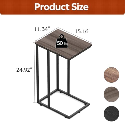 WLIVE C Shaped End Tables Set of 2, C Table Side Table for Couch, TV Trays Set of 2, Couch Side Tables that Slide Under, Small Side Table, C Table for Sofa, Living Room, Bedroom, Small Space, A-Grey - Image 3