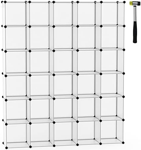C&AHOME 30-Cube Shelf, Plastic Cube Storage Organizer, DIY Bookshelf White by CAHOME