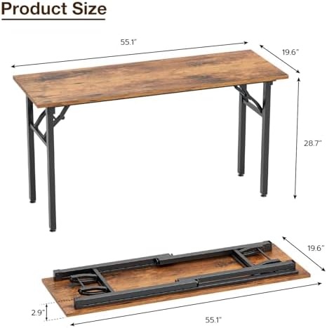 TEMI Long Computer Desk Folding Table - 55.1 Foldable Office Desk, No Assembly, Perfect Writing Table for Bedroom, Dorm, or Apartment, Portable Large Desk or Study Table with Compact Design, Brown - Image 3