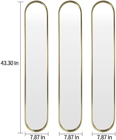 OUSHUAI Gold Tall Mirror,Narrow Capsule Long Mirrors with Metal Frame for Entryway,Hallway,Living Room 44"X8" (3pcs) - Image 6