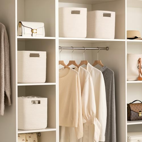 Dreamcountry 13x13 Cube Storage Bins, Storage Cubes with Handles, 4 Pack Cotton Rope Basket for Shelves, Cube Storage Organizer forToys, Book, Clothes, Home, Office, Nursery, Beige - Image 6
