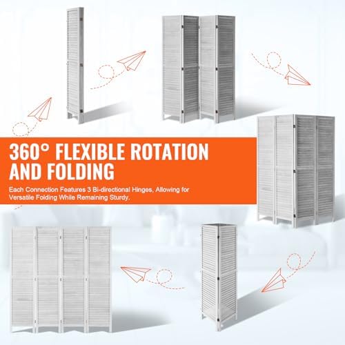 VEVOR Wood Room Divider, 4 Panel Folding Privacy Screen, 66.9 Inches Tall Indoor Wooden Partition, Portable Decoration Screen, for Room Separation, Home, Office, Restaurant & Bedroom (Light Grey) - Image 3