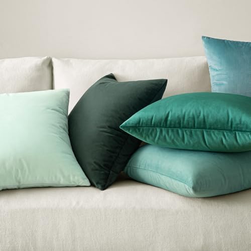 MIULEE Velvet Throw Pillow Covers 16x16 Inch Pack of 2 Aqua Green - Image 5