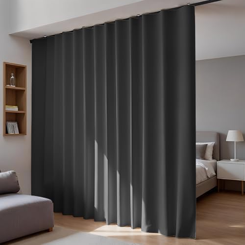 Room Divider Blackout Curtains Flexible Sliding Tracks Sets Ceiling Mounted Rod Window Curtain Privacy Separation for Bedroom Living Rooms,1 Panel Black Drape and Black Track Set-W216xH108 in by DOEIEZ