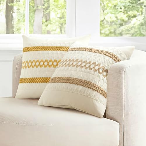 MIULEE Set of 2 Neutral Boho Decorative Pillow Covers 16x16 Inch - Image 3