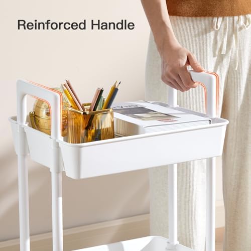 Pipishell 3 Tier Rolling Cart Organizer, Plastic Rolling Cart with Lockable Wheels & Reinforced Handle, Lightweight Utility Cart Storage Cart for Nursery, Kitchen, Bathroom, Craft Room, White, PIUC14W - Image 5