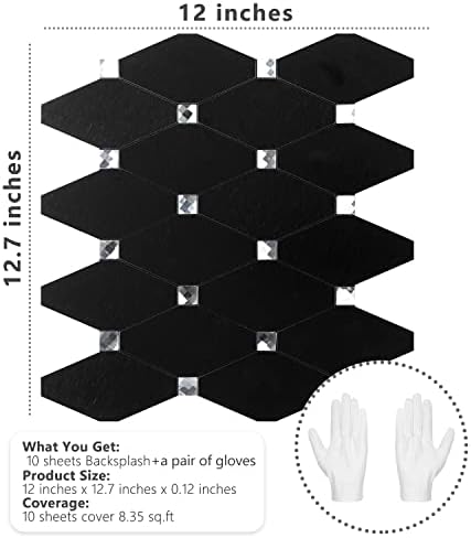 STICKGOO Peel and Stick Backsplash, 10 Sheets Kitchen Mosaic Tile Sticker, Black Brushed Aluminum Composite Panel, Stick on Backsplash for Kitchen, Countertop, Bathroom Vanity - Image 6