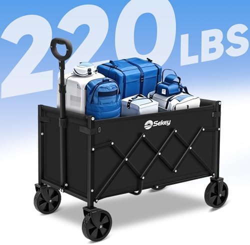 Sekey Lightweight Collapsible Wagon, 220 lb Capacity, Quick-Fold Cart - Image 3