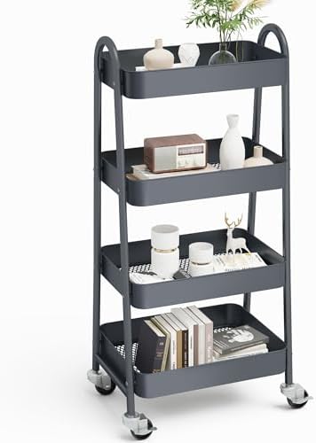 OLIXIS Metal 4 Tiers Rolling Storage Utility Cart with Lockable Wheels by OLIXIS