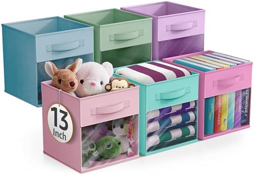 Sorbus Storage Bins with Clear Window, 6 Pack (13", Pastel Multi-Color 2) by Sorbus