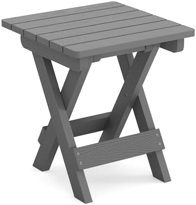 LUE BONA Small Outdoor Folding Side Table HDPS 14 Inch Height, Netural Grey - Image 7