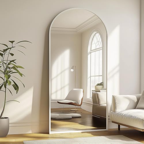 Full Length Mirror, 76''x34'' Full Floor Mirror with Stand, White Arched Wall Mirror with Aluminum Frame, Large Body Mirrors for Bedroom Living Room - Image 2