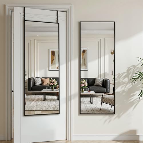 Antok Over The Door Mirror Full Length, 58'' x 21''Wall Mounted Hanging Mirror, Aluminum Alloy Frame, Shatterproof Glass, No Drill Installation for Bedroom, Closet, Bathroom, Dorm, Rect Corner,Black - Image 3