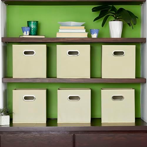 Household Essentials 82-1 Foldable Fabric Storage Bins |Set of 6 Cubby Cubes with Handles | Natural (Pack of 6) - Image 2