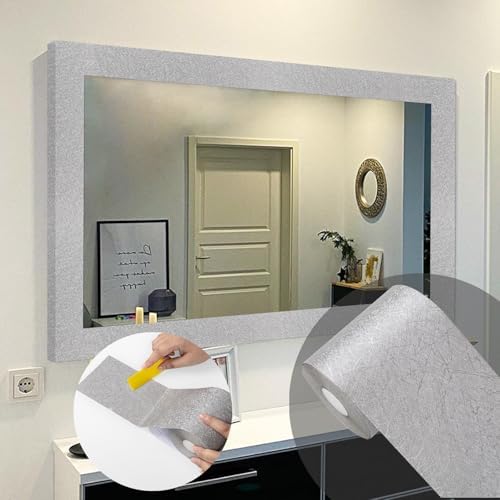 Avinyl 10M Grey Silk Mirror Border Peel and Stick for Bathroom Decor, Waterproof Mirror Frame Tape Peel and Stick Border Trim, Self Adhesive Wallpaper Removable Kitchen Decor 3.93" x 393" by Avinyl