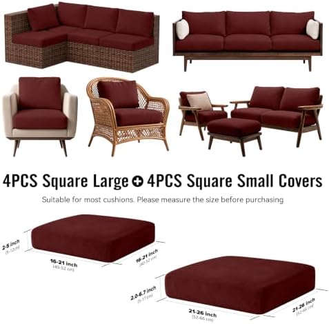 8Pcs Outdoor Cushion Covers, Stretch Patio Furniture Couch Chair Slipcovers - Image 2