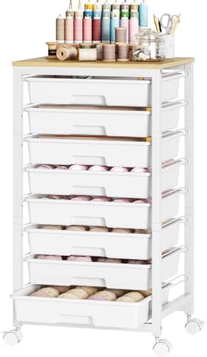 SYKIARIOL Rolling Cart with 8 Drawers,White by SYKIARIOL