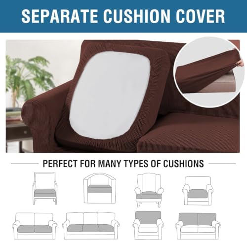 H.VERSAILTEX 3 Piece Stretch Sofa Covers for 2 Cushion Sofa Couch Covers for Living Room Sofa (Base Cover Plus 2 Seat Cushion Covers) Thicker Jacquard Fabric (Large Sofa, Burnt Brick) - Image 5