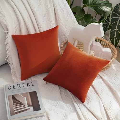 MIULEE Velvet Fall Throw Pillow Covers 12x12 Inch Pack of 2 Burnt Orange by MIULEE