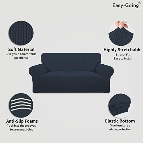 Easy-Going Stretch Oversized Loveseat Couch Covers Washable Dark Blue - Image 3