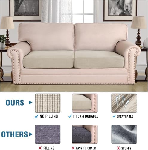 H.VERSAILTEX Super Stretch Individual Seat, Sofa Covers Couch , cushion covers Slipcover Sets Thick Jacquard Textured Twill Fabric (2 Piece Large Sofa cushion covers, Island Fossi) - Image 2