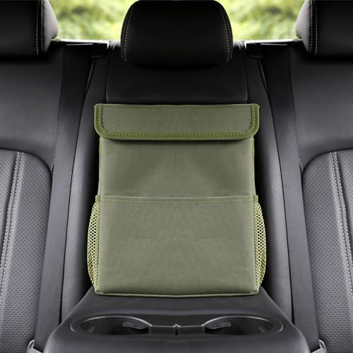 AOKJOY Car Garbage can with lid Leak Proof Vehicle Trash Can 3 Storage Pockets Hanging Waterproof car Trash Bag for SUV Green - Image 3