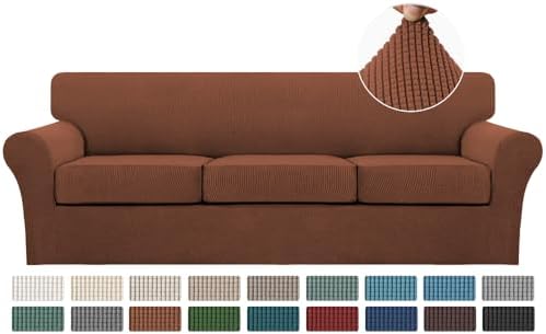 Turquoize 4 Piece Sofa Covers for 3 Cushion Couch Sofa Slipcover Soft Couch Cover for Dogs-Washable Sofa Furniture Covers with 3 Individual Large Cushion Covers (XL Sofa, Caramel) by Turquoize