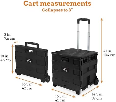 Inspired Living Collapsible Ultra-Slim Pack-N-Roll,2 Wheel Utility Cart w/Lid used as Seat up to 250 Lbs, Telescopic Handle - Super Strong, for Home, Garden, Shopping, Office, School use, Large, Black - Image 2