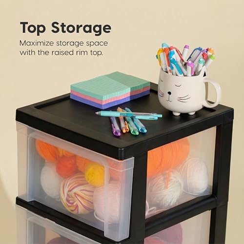 IRIS USA 3-Drawer Slim Narrow Storage Organizer Rolling Cart, Black/Clear - Image 5