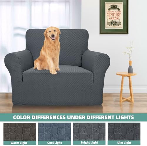 YEMYHOM Couch Cover Latest Jacquard Design High Stretch Sofa Chair Covers for Living Room, Pet Dog Cat Proof Armchair Slipcover Non Slip Magic Elastic Furniture Protector (Small, Dark Gray) - Image 2