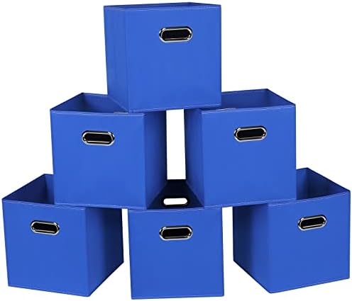 Fabric Cloth Storage Bins,Fabric Cube Bins Organizer with Dual Handles Foldable Cube Storage Baskets for Home Bedroom Storage,Set of 6,(Dark Blue) by SEVENDOME