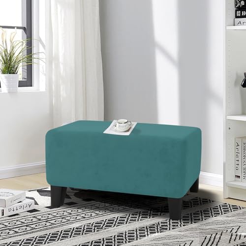 MAXIJIN Velvet Ottoman Slipcover Small Stretch Square Rectangle Footstool Slipcover Folding Storage Ottoman Covers for Living Room with Elastic Bottom (Ottoman Small, Peacock Blue) - Image 2
