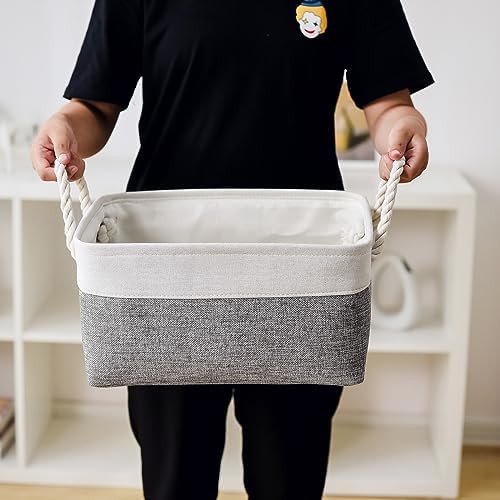 TheWarmHome Organization and Storage Basket for Shelves - 1 Pack 14x10x6.7 inch Collapsible Storage Bins, Fabric Storage Cubes for Closet Organizer Toy Gift Cloth (White & Grey) - Image 6