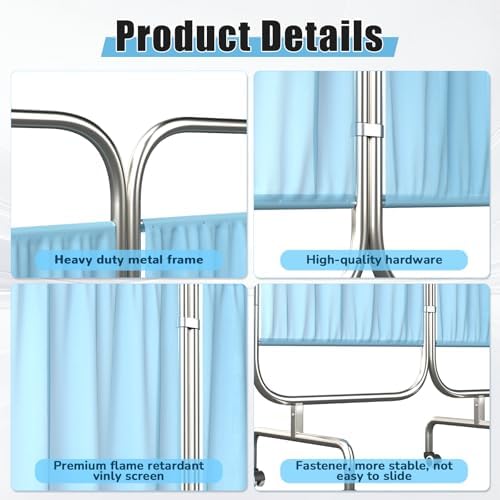 tonchean 4-Panel Medical Privacy Screen on Wheels, 79"x71" Folding Divider - Image 5