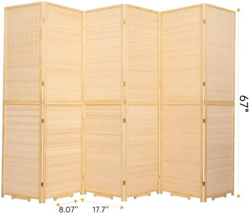 Bamboo Mesh Woven Room Divider 5.6FT,6 Panel Folding Privacy Screen,Beige - Image 2