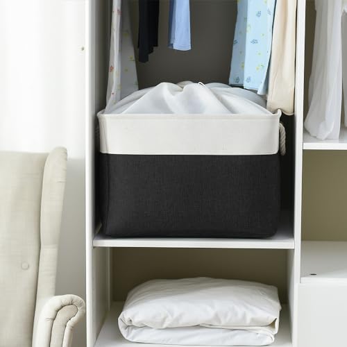 TheWarmHome Organization and Storage for Shelves - Extra Jumbo 3 Pack 20.5x15.7x13.8 inch Fabric Storage Basket for Organizing, Storage Bins for Shoes Towel Blanket (White & Black) - Image 3