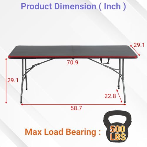 FDW | 6FT Folding Table | Black | Portable Plastic Table - Image 3