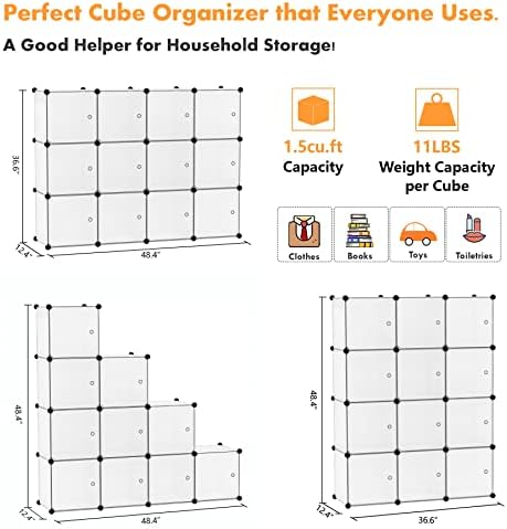 C&AHOME 12-Cube Storage Organizer with Door Cube Shelf Closet Cabinet White - Image 3