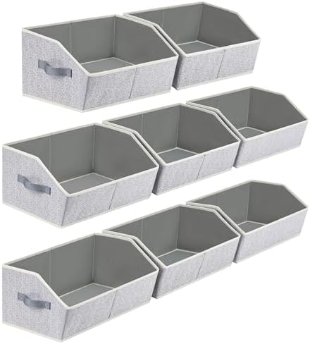 Homsorout Trapezoid Bins for Organization - 8 Pack Storage Cubes, Decorative Fabric Organizer Bins, Large Baskets for Storage, Linen Storage Organizer for Clothes, Books, Home, Light Gray by Homsorout