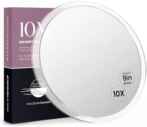 Mavoro 9" Magnifying Makeup Mirror | 3 Strong Suction Cups | Portable | 10X by Mavoro