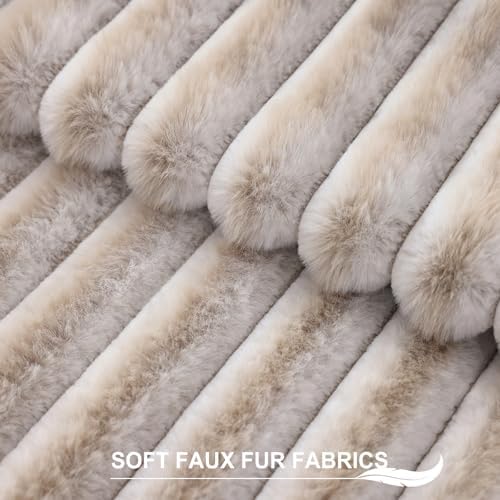Pallene Faux Fur Decorative Throw Pillow Covers 12x20 Set of 2, Ombre Beige - Image 2