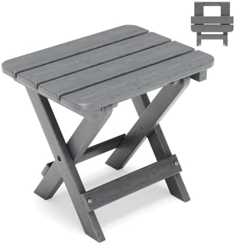 Folding Outdoor Side Table,Small HDPE Patio Table,All-Weather Compact Portable End Table for Patio,Porch,Pool,Grey,11.8" D x 15.7" W x 15.7" H by Polyhouz