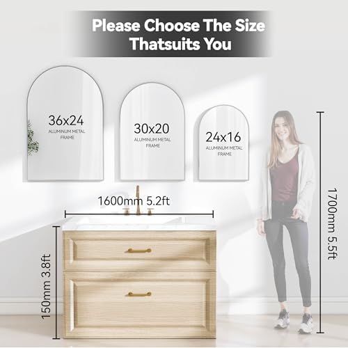 36x24 Bathroom Mirror Arch Wall Mounted/Against Aluminum Frame Silver - Image 5