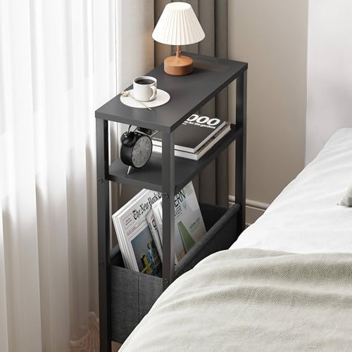 Narrow Side Table, Slim End Table with Magazine Rack, Skinny Bedside Table for Small Spaces, 3 Tier Sofa Couch Table Nightstand for Living Room, Bedroom, Black LET503B - Image 5
