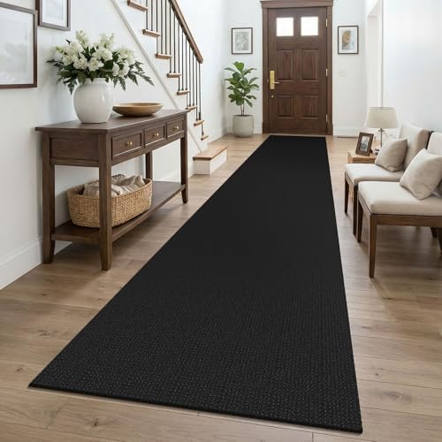KOZYFLY Black 2.5'x16' Runners Rugs for Hallway, Extra Long Washable Runner Rug, Woven Non Slip Kitchen Runner, Cotton Entryway Rug, Floor Carpet for Entry, Aisle, Hall, Black/Dark Grey by KOZYFLY