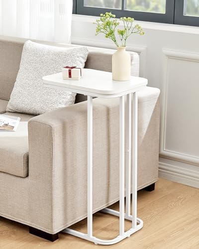 KJGKK C Shaped End Table Set of 2, Small Side Table for Sofa and Bed, Couch Tables That Slide Under, Tall Tv Tray Table for Living Room, Bedroom, Snow White - Image 4