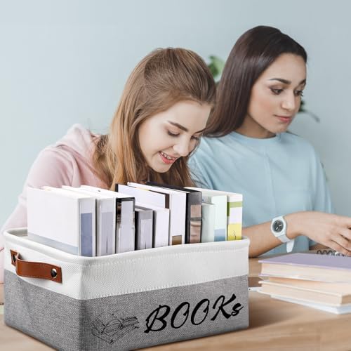 Marsui 1 Pcs TBR Basket Book Storage Bin Bookish Gifts, White Grey - Image 5