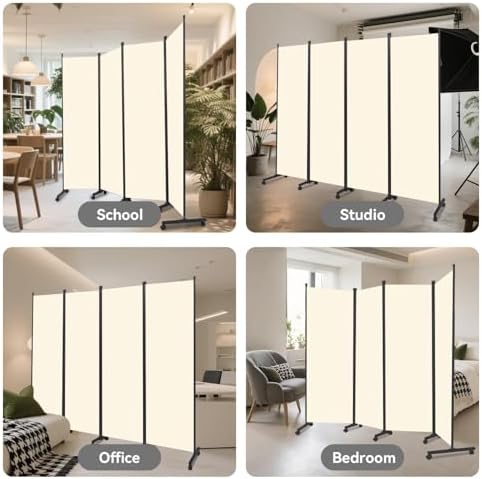 Folding Room Divider W/Wheels,Heavy Duty Base Privacy Screen Separator - Image 7